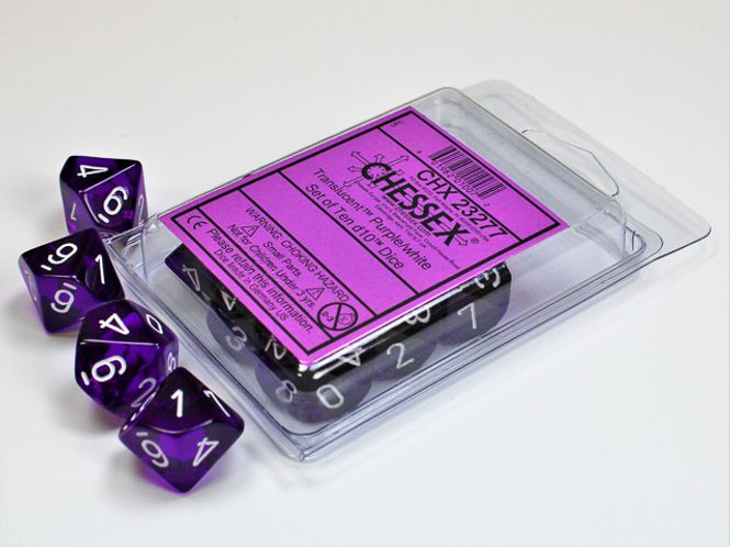 Hovedbilde Translucent Purple/white Set of Ten d10s